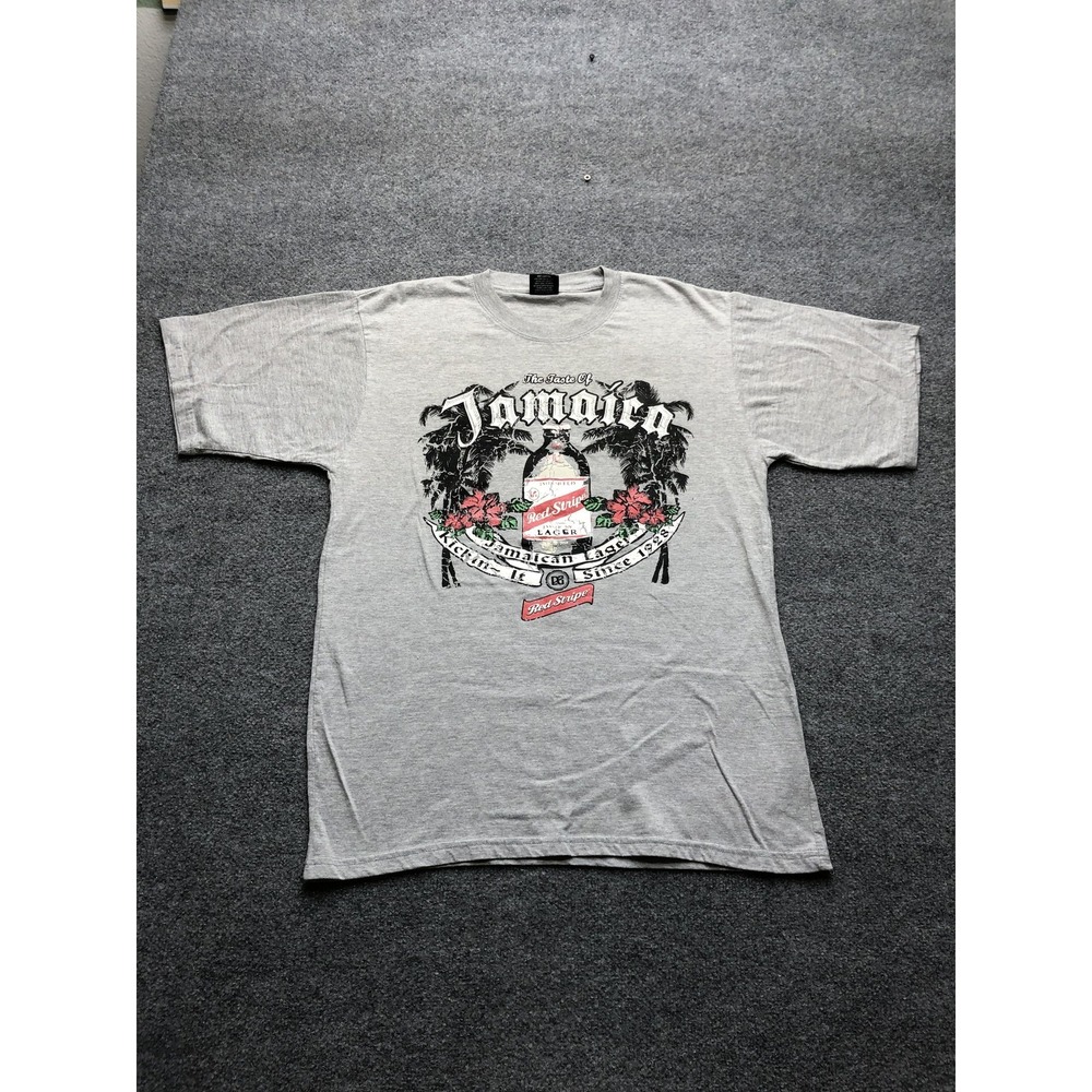 y2k Jamaica Shirt Mens XL Gray Jamaican Lager Beer Graphic T-Shirt Promo